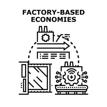 Factory based economies manufacturing machine producing products Ilustração Stock