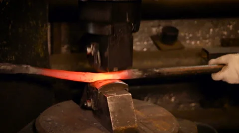 Factory. Blacksmith Working With Iron Rod. Holding Metal With Bear Hands, Using Stock Footage 68617788