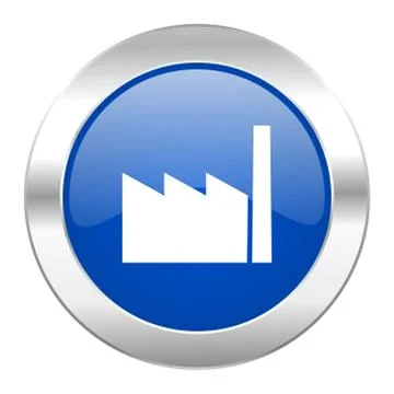 Factory blue circle chrome web icon isolated. Stock Illustration