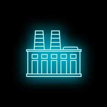 Factory building blue neon light outline icon Ilustración de archivo