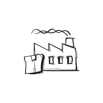 Factory Building with Cardboard Box Hand Drawn Doodle Vector Stock Illustration