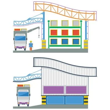 Factory building, cross section warehouse ,vector illustration Stock Illustration