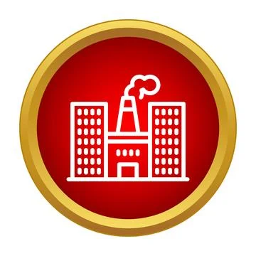 Factory building emitting smoke icon in red circle Ilustración de archivo