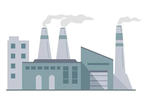 Factory building facade. Flat vector.Industrial works with pipes. Stock Illustration