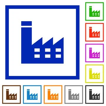 Factory building flat framed icons Ilustración de archivo
