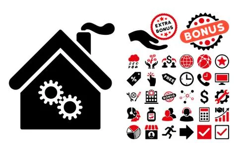 Factory Building Flat Vector Icon with Bonus Stock Illustration