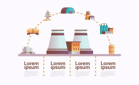 Factory building icon infographic template plant with pipes and chimney power Ilustración de archivo
