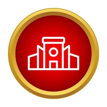 Factory building icon on red circle background Stock Illustration