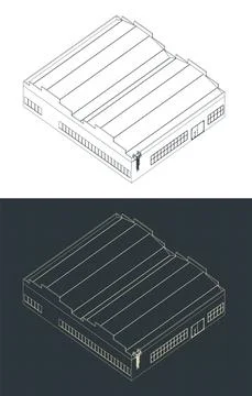 Factory building isometric blueprints Stock Illustration