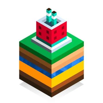 Factory building in isometric style. The structure of the earth. Cartoon scheme Stock Illustration