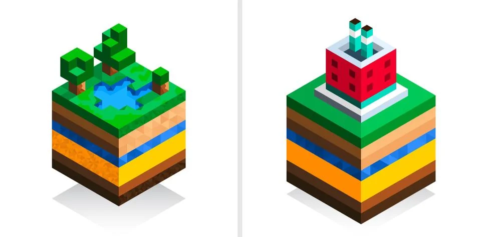 Factory building in isometric style. The structure of the earth. Cartoon scheme Stock-Illustration