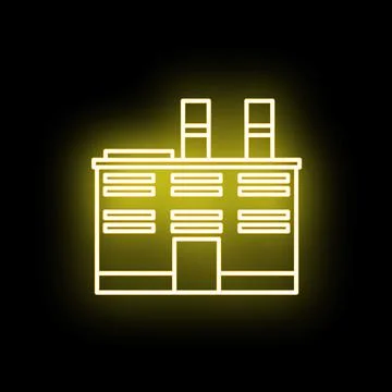 Factory building neon light glowing dark background Stock Illustration