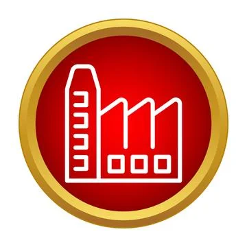 Factory building outline icon on red gold circle Stock Illustration