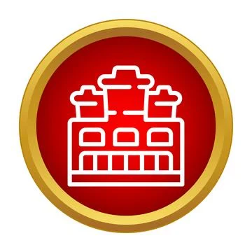 Factory building outline icon on red background Stock Illustration