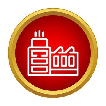 Factory building outline icon on red button Ilustración de archivo
