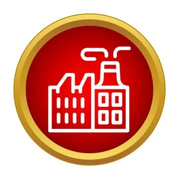 Factory building outline in red circle icon Stock Illustration