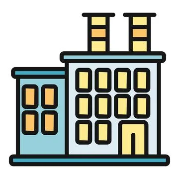 Factory building producing goods in flat design icon Ilustración de archivo