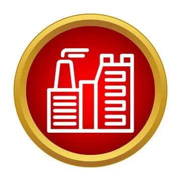 Factory building producing smoke outline icon in red circle Ilustración de archivo