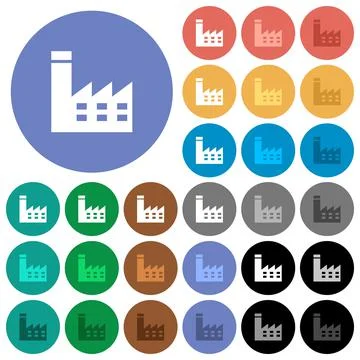 Factory building round flat multi colored icons Ilustración de archivo