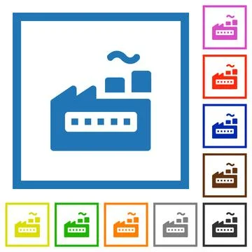 Factory building solid flat framed icons Illustrazione stock