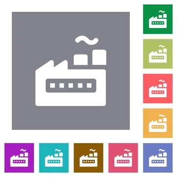 Factory building solid square flat icons イラスト素材