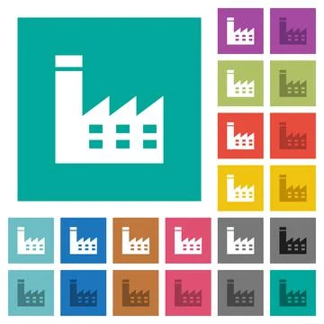 Factory building square flat multi colored icons Ilustración de archivo