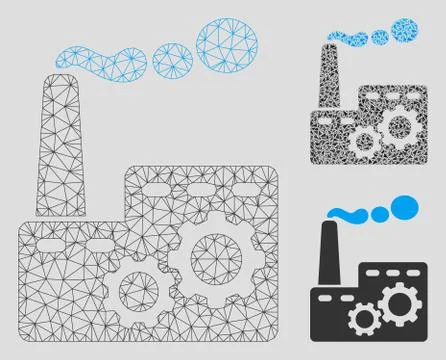 Factory Building Vector Mesh Network Model and Triangle Mosaic Icon Ilustración de archivo