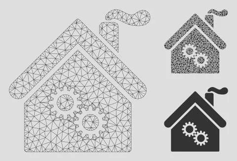 Factory Building Vector Mesh Wire Frame Model and Triangle Mosaic Icon Ilustración de archivo