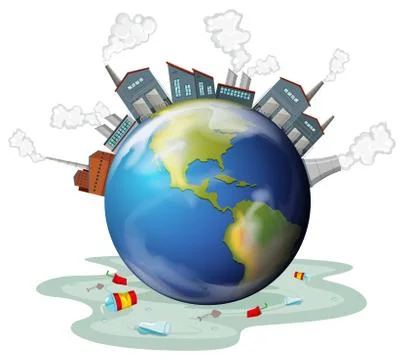 Factory buildings and polution on earth Illustrazione stock