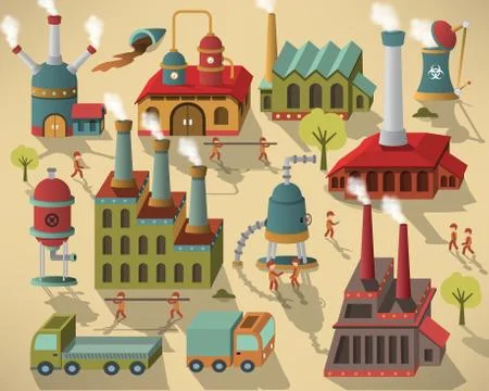 Factory - buildings and workers Stock Illustration