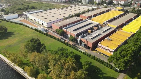 Factory buildings drone shot Stock Footage 238602028