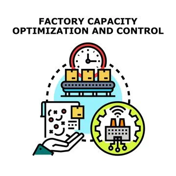 Factory capacity optimization and control process managing production Stock Illustration