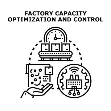 Factory capacity optimization and control process managing production 스톡 일러스트