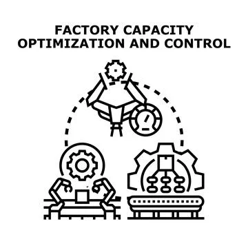 Factory capacity optimization controlling industrial production process Stock Illustration