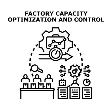 Factory capacity optimization process controlling manufacturing production Stock Illustration