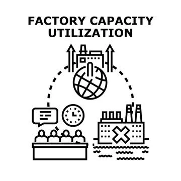Factory capacity utilization optimizing production performance globally Stock Illustration