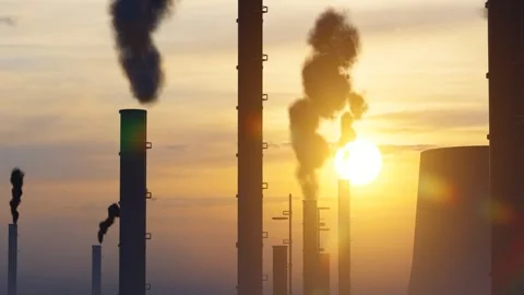 Factory carbon dioxide emissions and air pollution Stock Footage 288180573