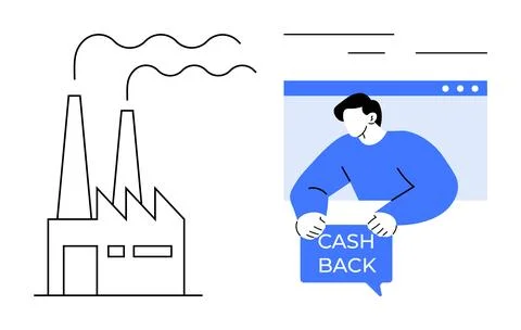 Factory with Cash Back Offer Represented by a Figure in a Web Browser Ilustración de archivo