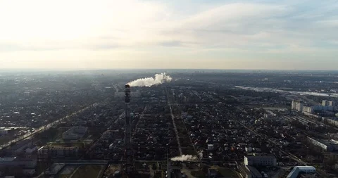 Factory chimney from Drone Stock Footage 127061062