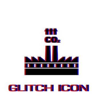 Factory with chimney polluting CO2 cloud smoke icon flat Stock Illustration