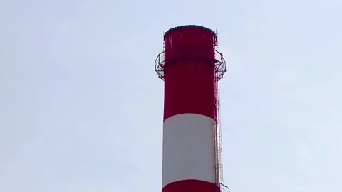 Factory chimney stack red and white in Brest Belarus. Stock Footage 313791300