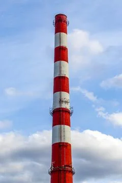 Factory chimney stack red and white in Brest Belarus. Stock Photos