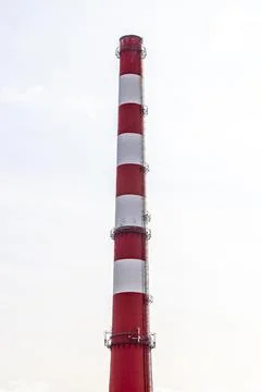 Factory chimney stack red and white in Brest Belarus. Stock Photos