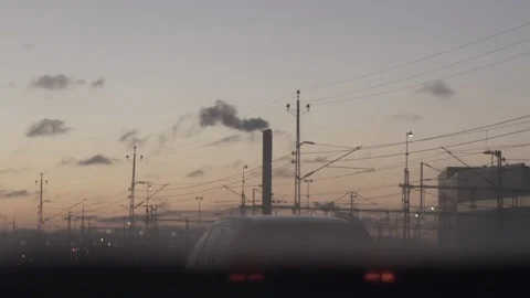 Factory chimney in sunset Video stock 85539378