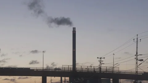 Factory chimney in sunset Video stock 85539399