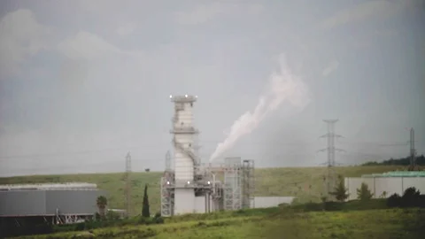 Factory chimneys- change focus Stockbeeldmateriaal 88349776