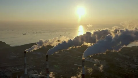 A factory with chimneys that emit smoke. Stock Footage 170412777