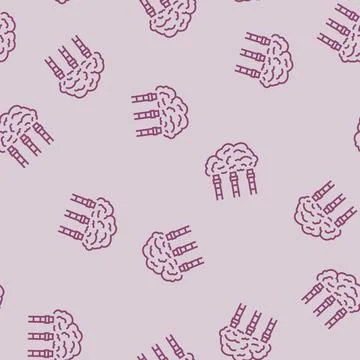 Factory chimneys emitting thick smoke air pollution line seamless pattern Illustrazione stock