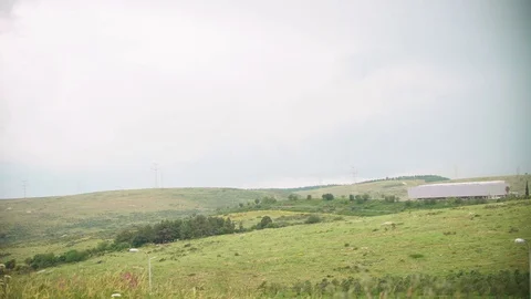 Factory chimneys, Green landscape Stockbeeldmateriaal 88349710