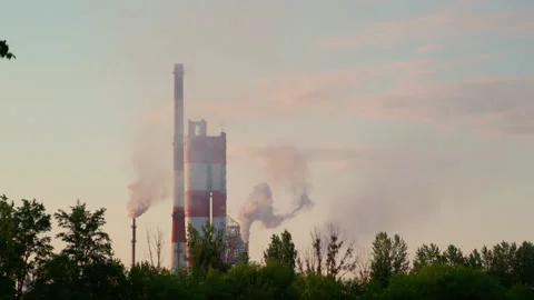 Factory chimneys pollution black thick smoke sky Stock Footage 155198235